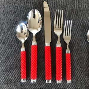 Vintage Mikasa Braid G4113 set of 5 flatware in red and silver made in J…